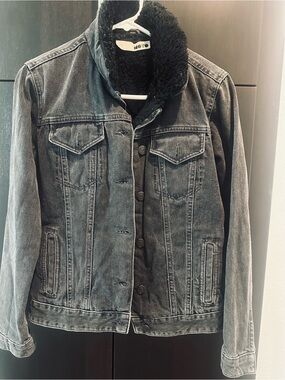 Topshop MOTO Black Sherpa Lined Denim Jacket | US 4